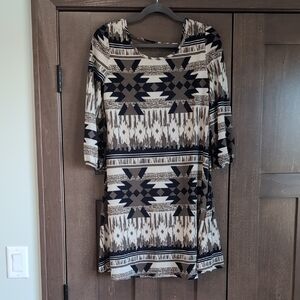 Pink Owl Navy and Cream Midi Dress